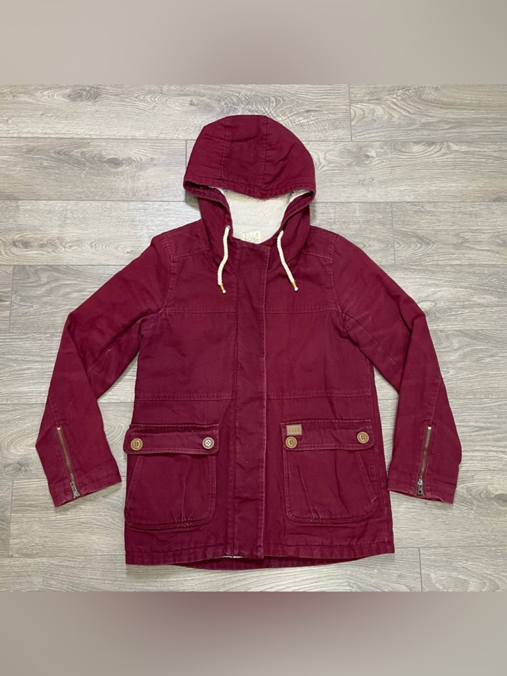 BILLABONG Workwear Style Sherpa Parka Jacket Burgundy Cotton Canvas M